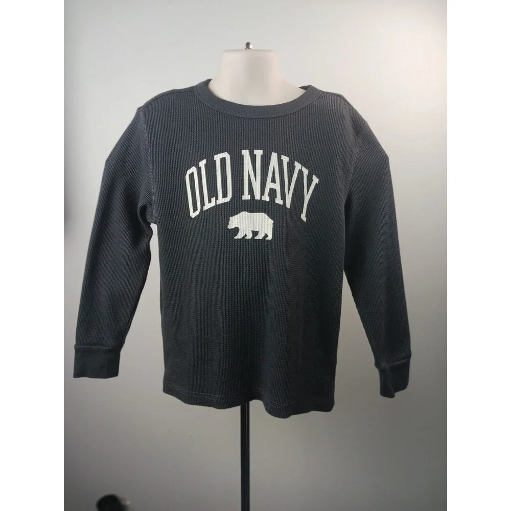 Old Navy Waffle Knit Shirt Boys Size Small 6-7 Dark Gray Long Sleeve